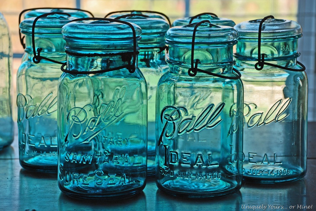 Large vintage blue tit glass storage jar